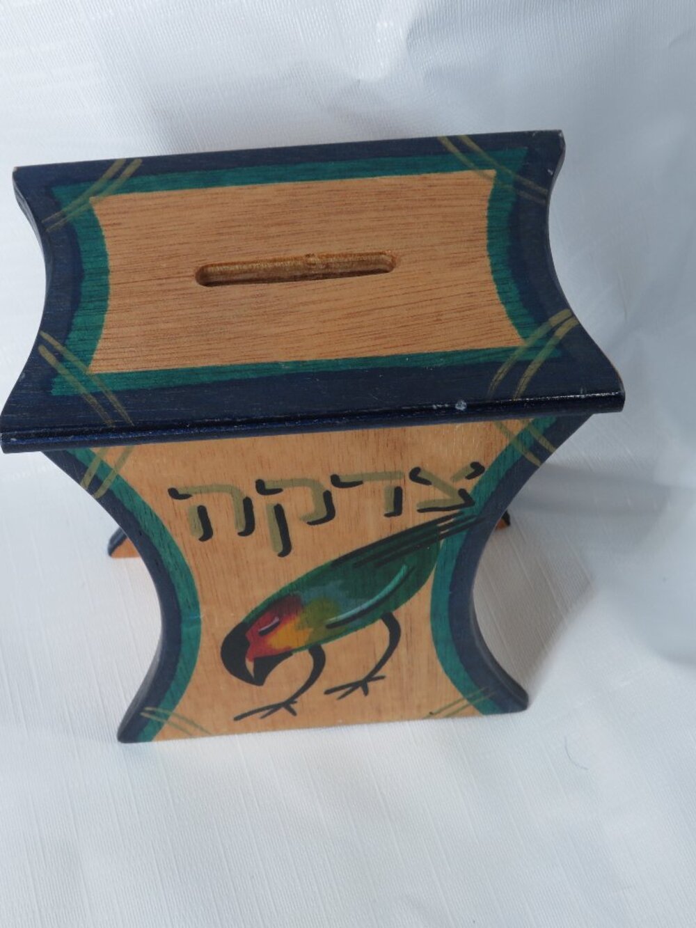 Hand‑Painted Kakadu Wooden Tzedakah Charity Box Colorful Bird Ar Deco